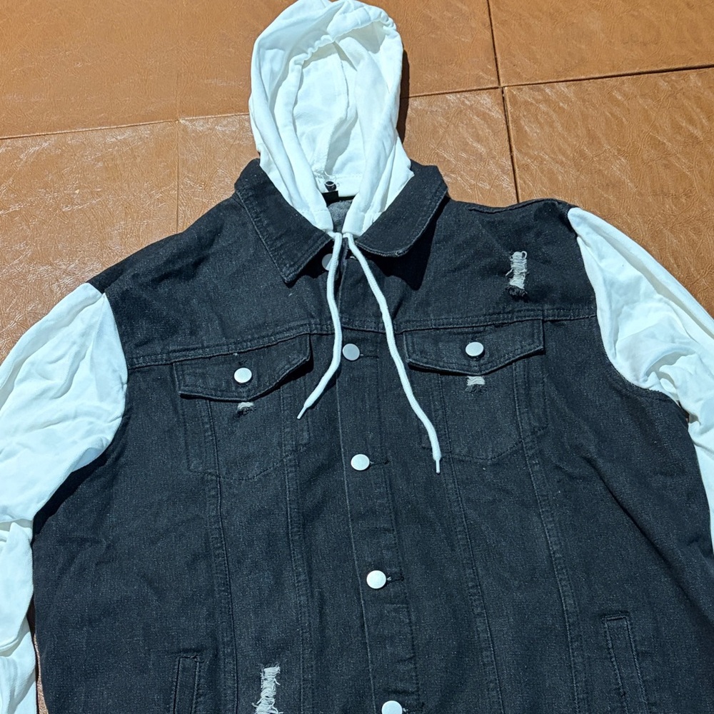Black and White Denim Jacket with Hoodie